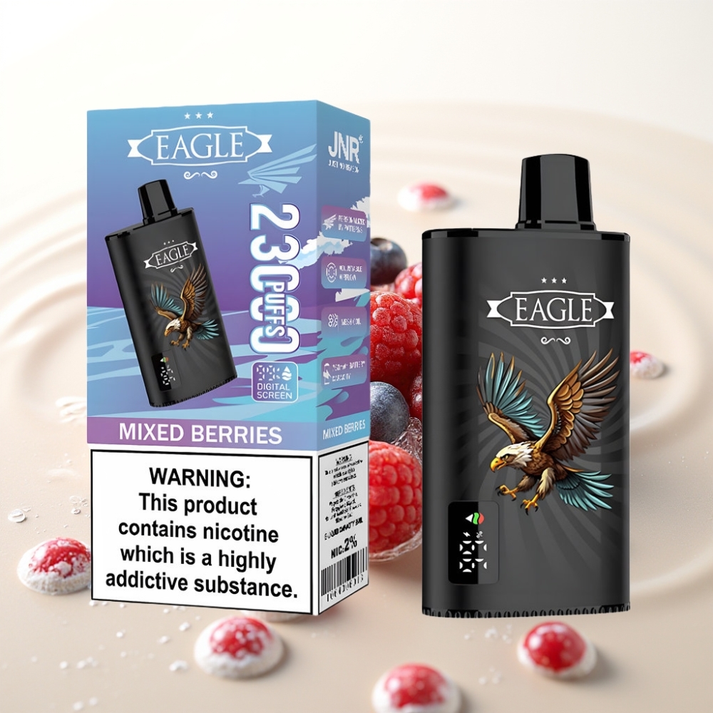 JNR EAGLE Smart 23000 Puffs Wegwerp Vape met Digitaal Scherm, 1.0ohm Mesh Coil, Type-C en Gemengde Bessen Smaak