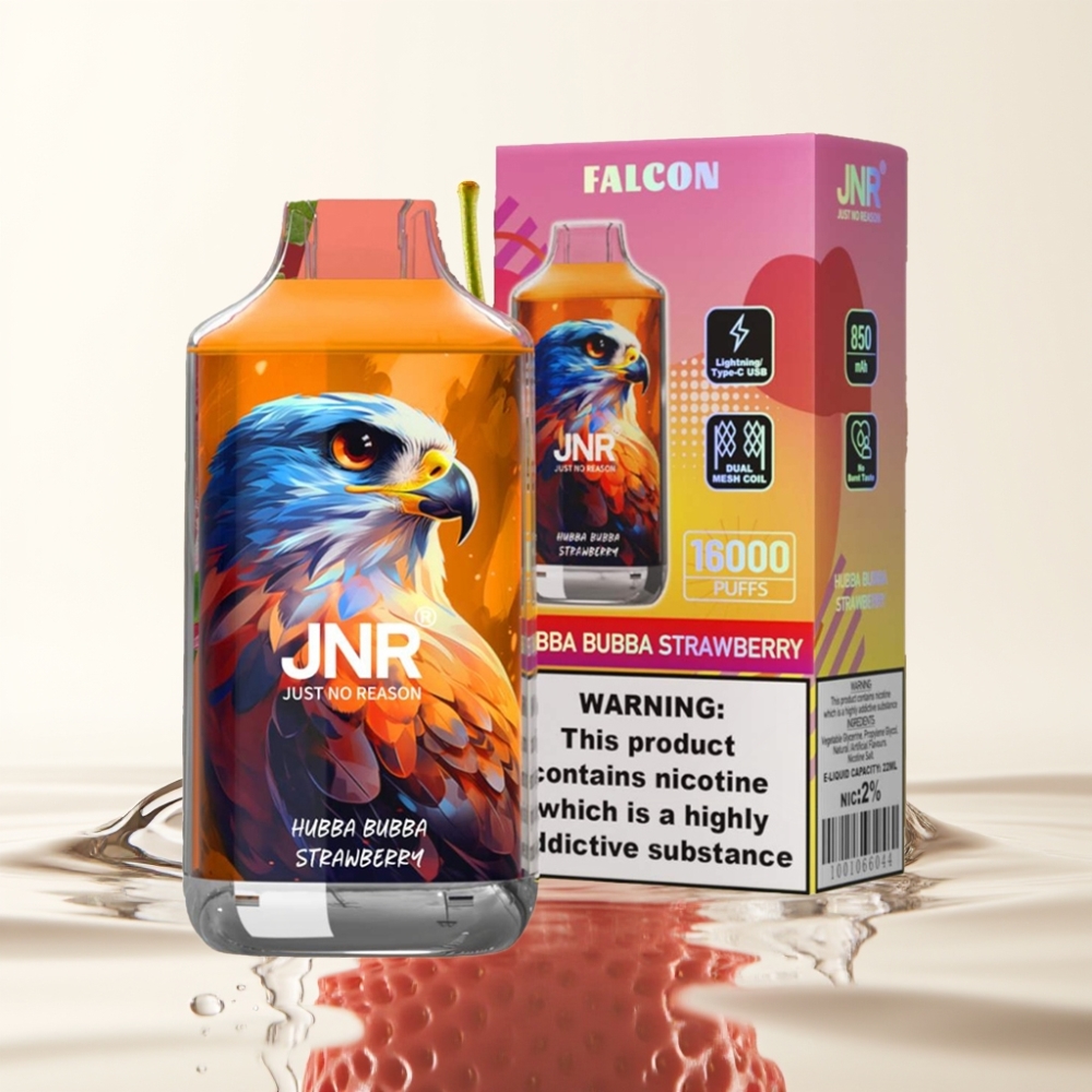 JNR Falcon 16000 Puffs 22ml Dual Mesh Coil Hubba Bubba Aardbei Smart LED Display