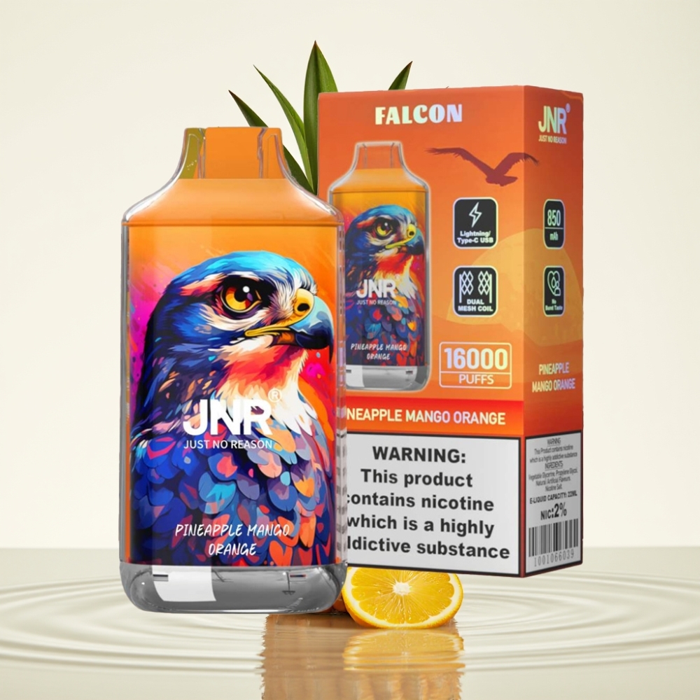 JNR Falcon 16000 Puffs 22ml Dual Mesh Coil Smart LED Pineapple Mango Orange