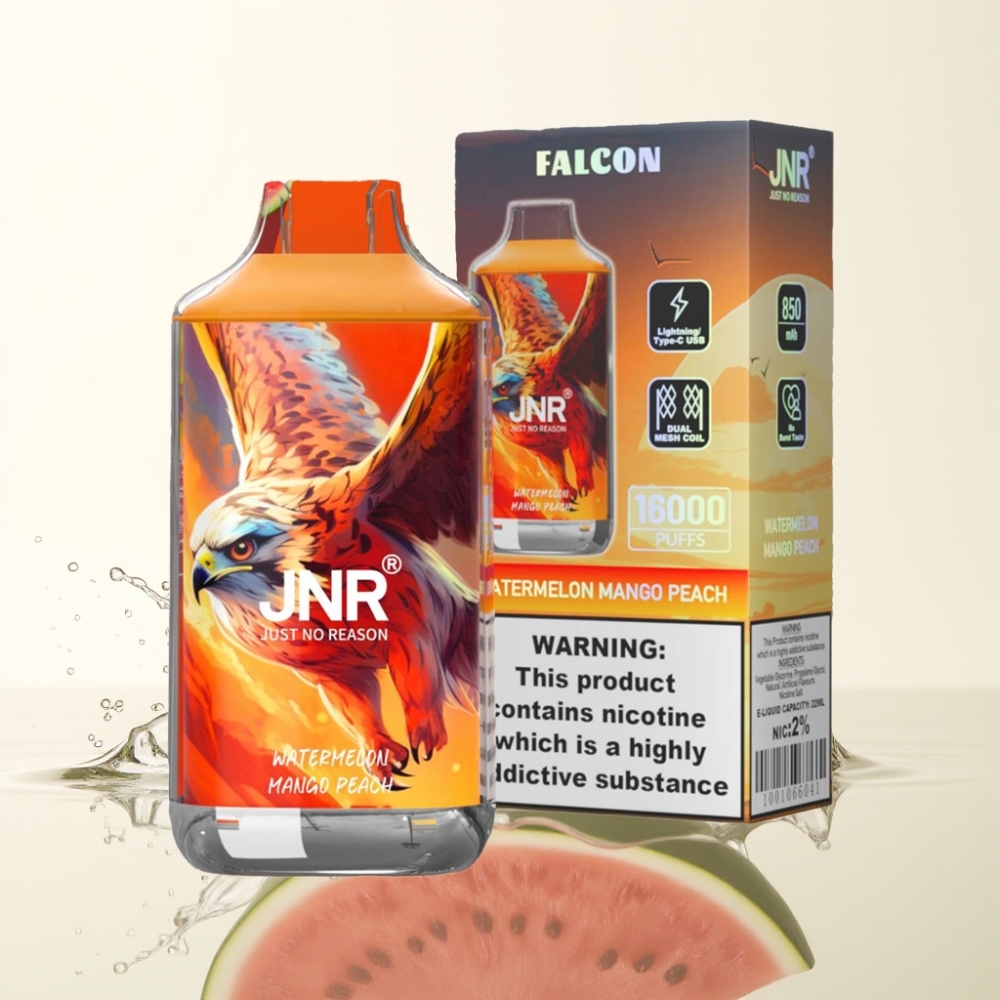 JNR Falcon 16000 Puffs 22ml Watermeloen Mango Perzik Dual Mesh Coil Smart LED