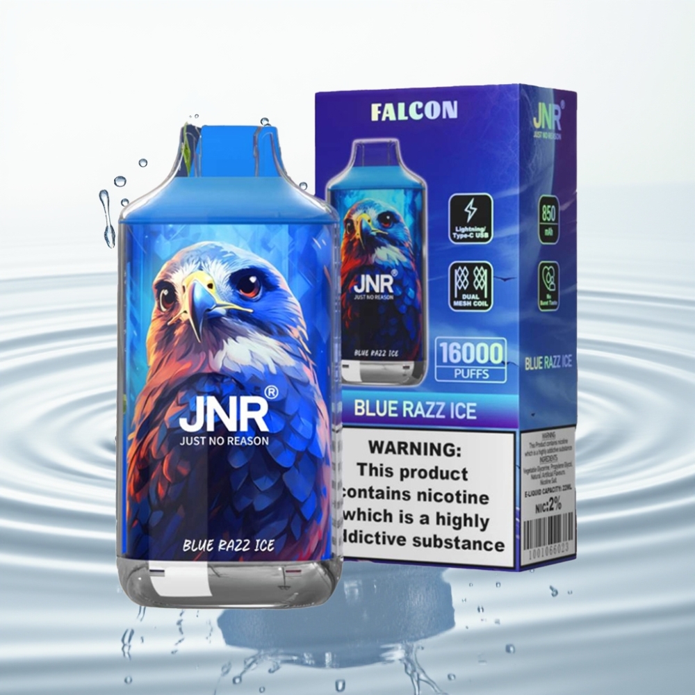 JNR Falcon 16000 Puffs Dual Mesh Coil Blauwe Framboos IJs Smart LED Display