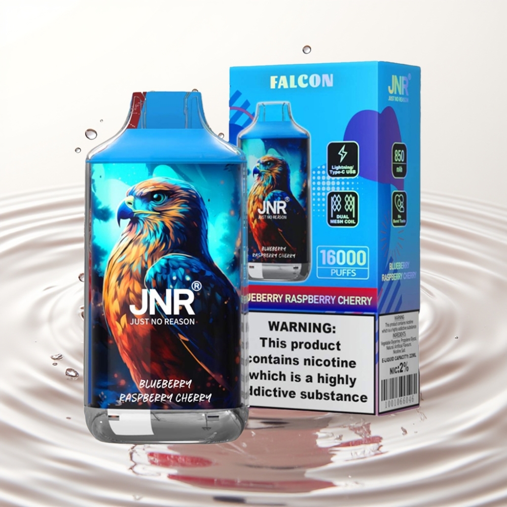 JNR Falcon 16000 Puffs Dual Mesh Coil Type C & Lightning Smart LED Display Blauwe Bes Framboos Kers