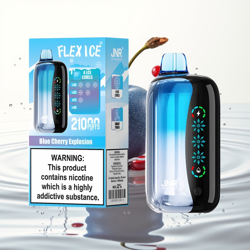 JNR Flex Ice 21000 Puffs Wegwerp Vape Blauwe Kersen Explosie, Ice Adjustable, 26ml, Type-C