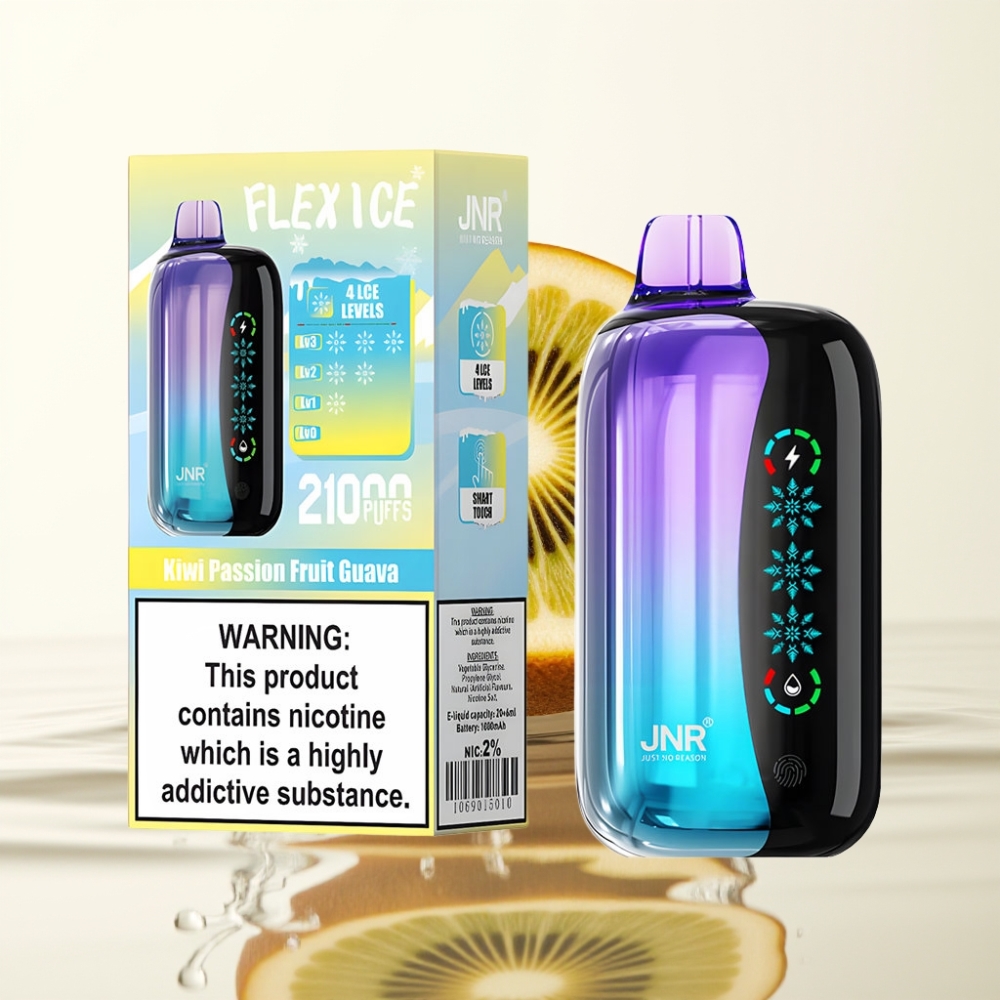 JNR Flex Ice 21000 Puffs Wegwerp Vape Kiwi Passievrucht Guava IJs Aanpasbaar 26ml