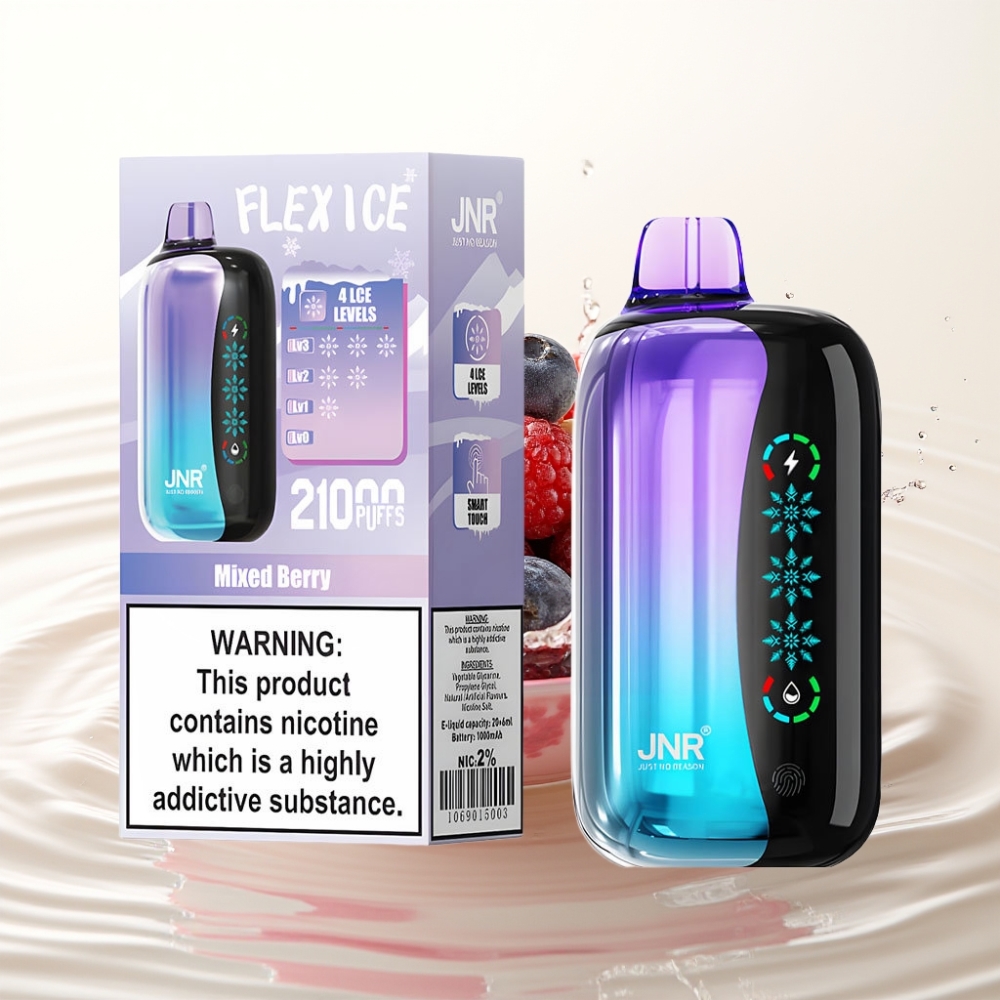 JNR Flex Ice 21000 Puffs Wegwerp Vape Mixed Berry, Ice Adjustable, Touch Screen, Type-C