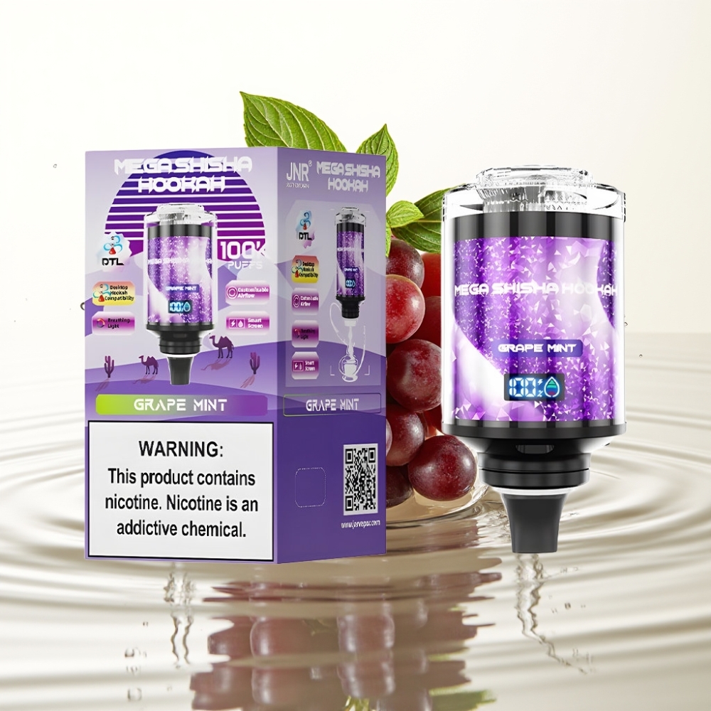 JNR Mega Shisha Hookah 100K Desktop Grape Mint 60ml 2200mAh Type-C Smart Screen