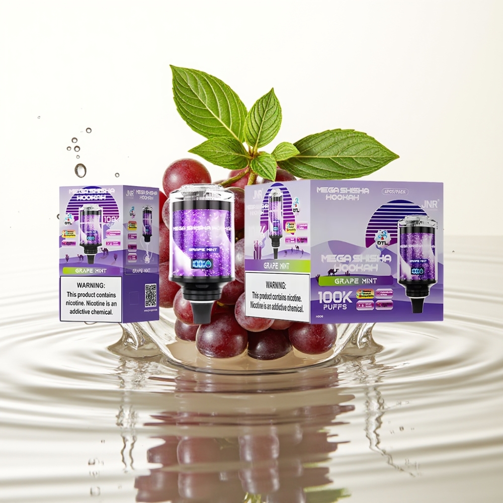 JNR Mega Shisha Hookah 100K Desktop Grape Mint 60ml 2200mAh Type-C Smart Screen