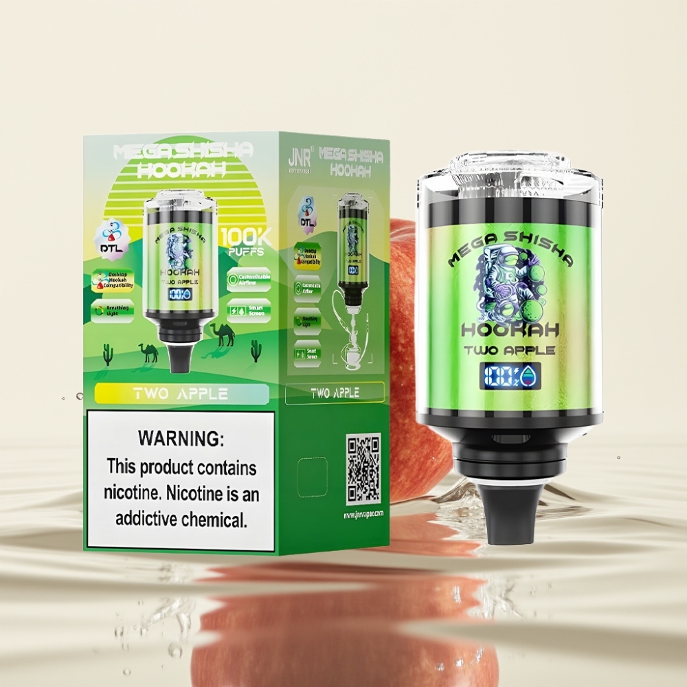 JNR Mega Shisha Hookah 100K Two Apple 60ml 2200mAh Type-C Smart Screen Adjustable Airflow