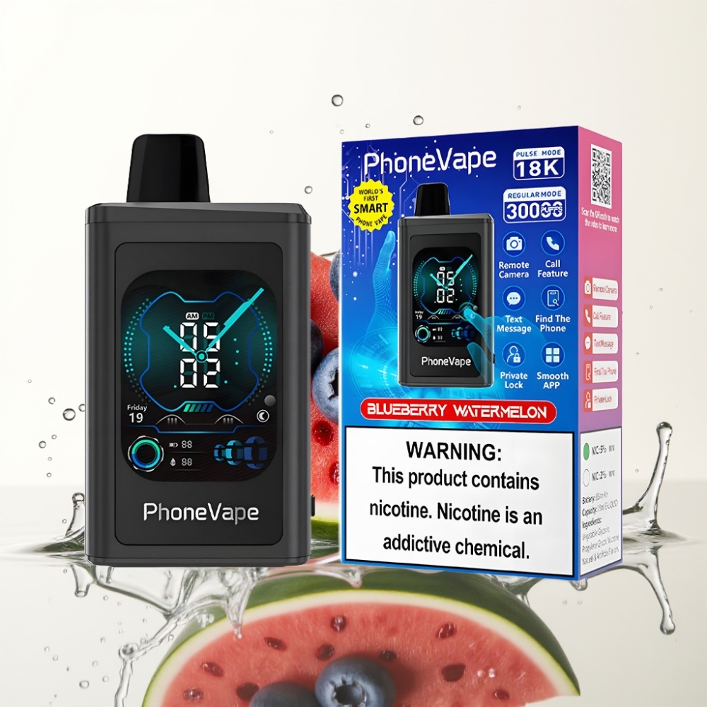 JNR PhoneVape 30000 puffs Wegwerp Vape Blauwe Bes Watermeloen, Turbo Mode, App Controlled, Full Display Screen
