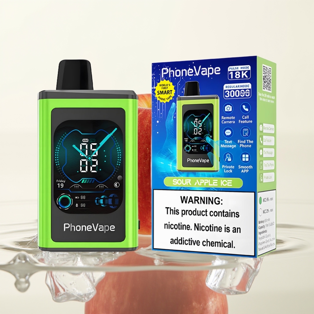 JNR PhoneVape 30000 puffs Wegwerp Vape Zure Appel IJs met Turbo Mode & App Controlled