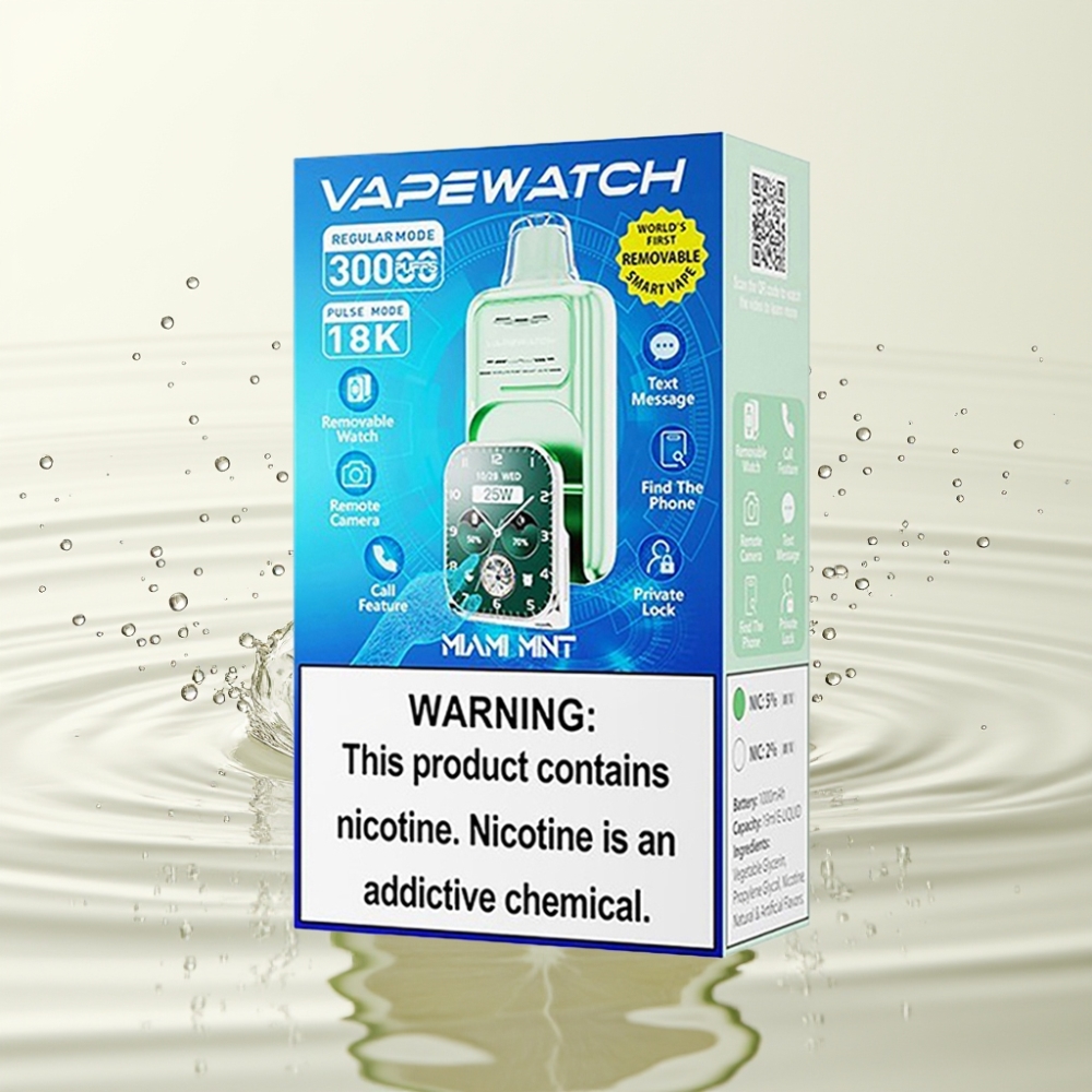 JNR VapeWatch 30000 Puffs Wegwerp Vape Miami Munt 1000mAh Type-C 19mL Dual Mesh