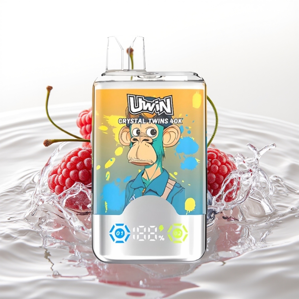 UWIN Crystal Twins 40000 Puffs Blauwe Bes Framboos Kers IJs Dubbele Smaak 32ml Type-C