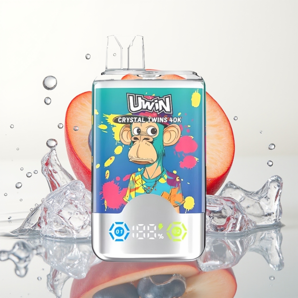 UWIN Crystal Twins 40000 Puffs Dual Flavor Blauwbes IJs Zomerperzik Ijs Mesh Coil Type-C