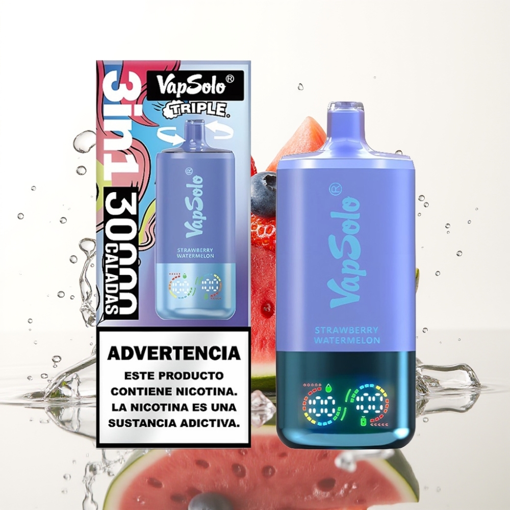 VapSolo Triple 30000 Puffs 40ml Aardbei Watermeloen & Blauwe Bes IJs Type-C