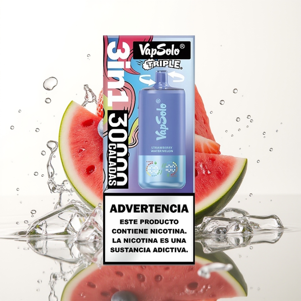 VapSolo Triple 30000 Puffs 40ml Aardbei Watermeloen & Blauwe Bes IJs Type-C