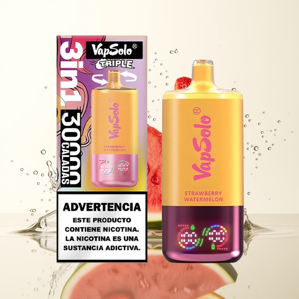 VapSolo Triple 30000 Puffs 40ml Aardbei Watermeloen & Citroen Perzik 20/50 mg/ml Type-C