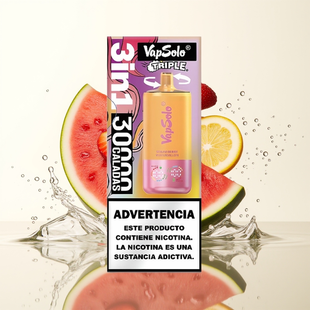 VapSolo Triple 30000 Puffs 40ml Aardbei Watermeloen & Citroen Perzik 20/50 mg/ml Type-C