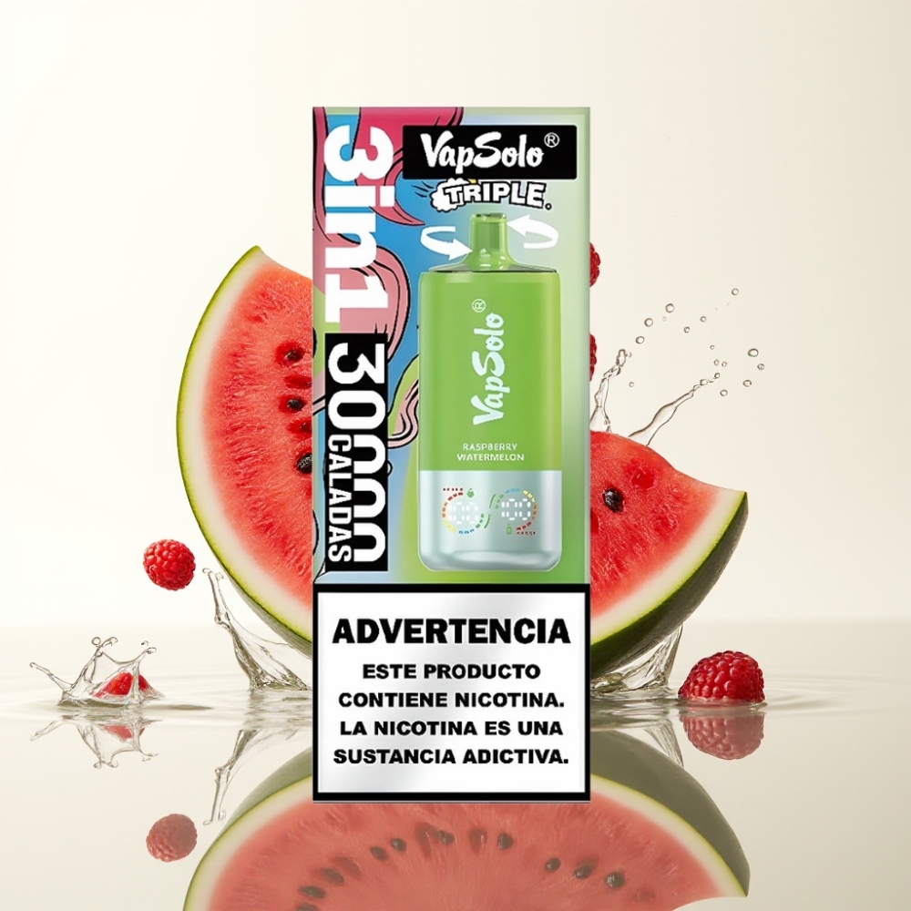 VapSolo Triple 30000 Puffs 40ml Raspberry Watermelon Type-C 20mg/50mg
