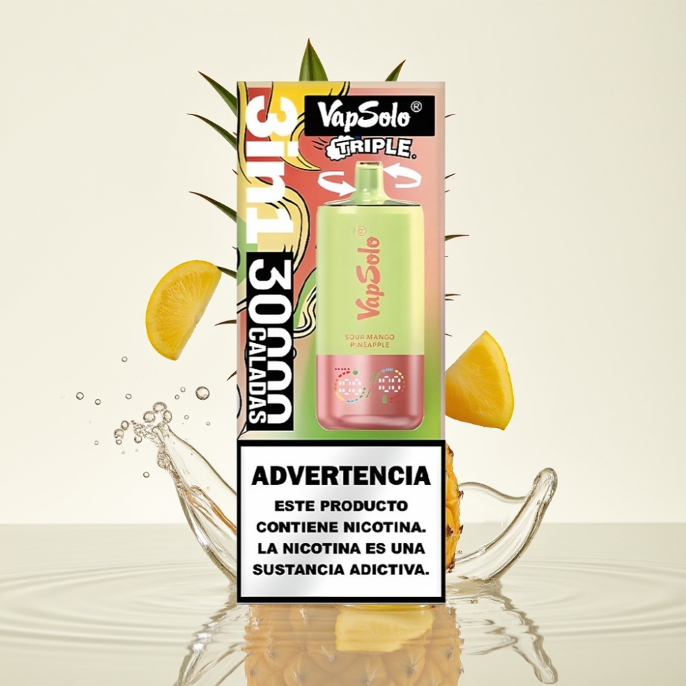 VapSolo Triple 30000 Puffs 40ml Zure Mango Ananas Type-C