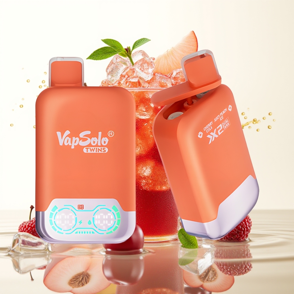 Vapsolo Twins 20000 Puffs 40ml Dual Tank Cherry Cola & Juicy Peach Ice Type-C
